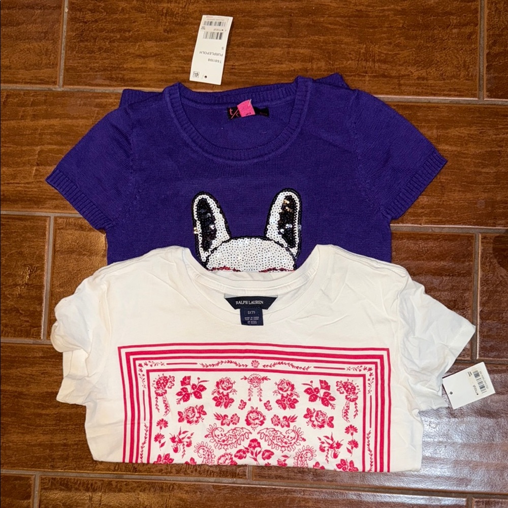Ralph Lauren Purple and White Short Sleeve Tees